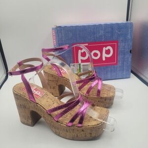 Pop‎ Admission Shiny Fuchsia Heeled Sandals Women's Size 9 M  MSRP $75